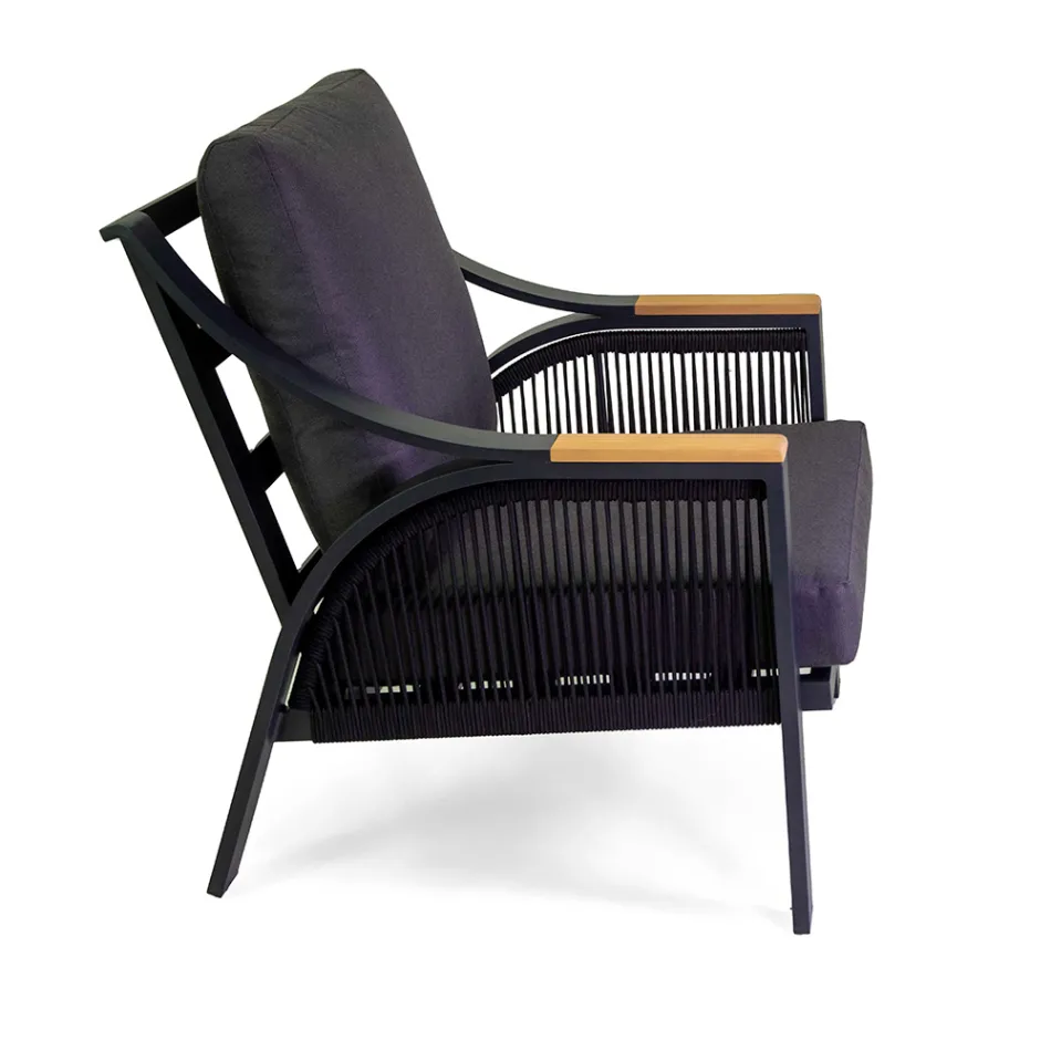 Pokój dzienny wykonany z aluminium z podłokietnikami z brazylijskiego drewna tekowego - Diary Viadurini