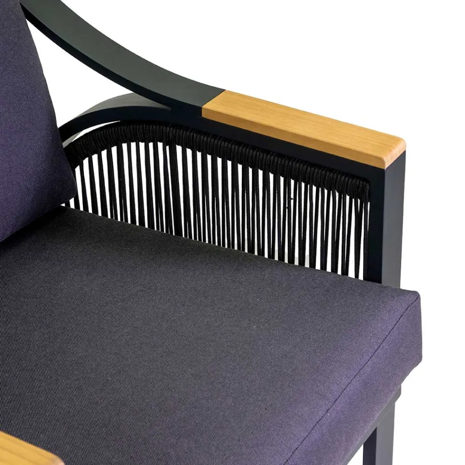 Pokój dzienny wykonany z aluminium z podłokietnikami z brazylijskiego drewna tekowego - Diary Viadurini