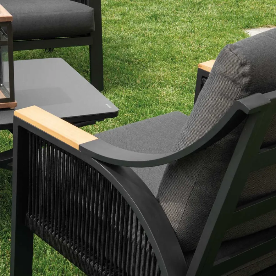 Pokój dzienny wykonany z aluminium z podłokietnikami z brazylijskiego drewna tekowego - Diary Viadurini