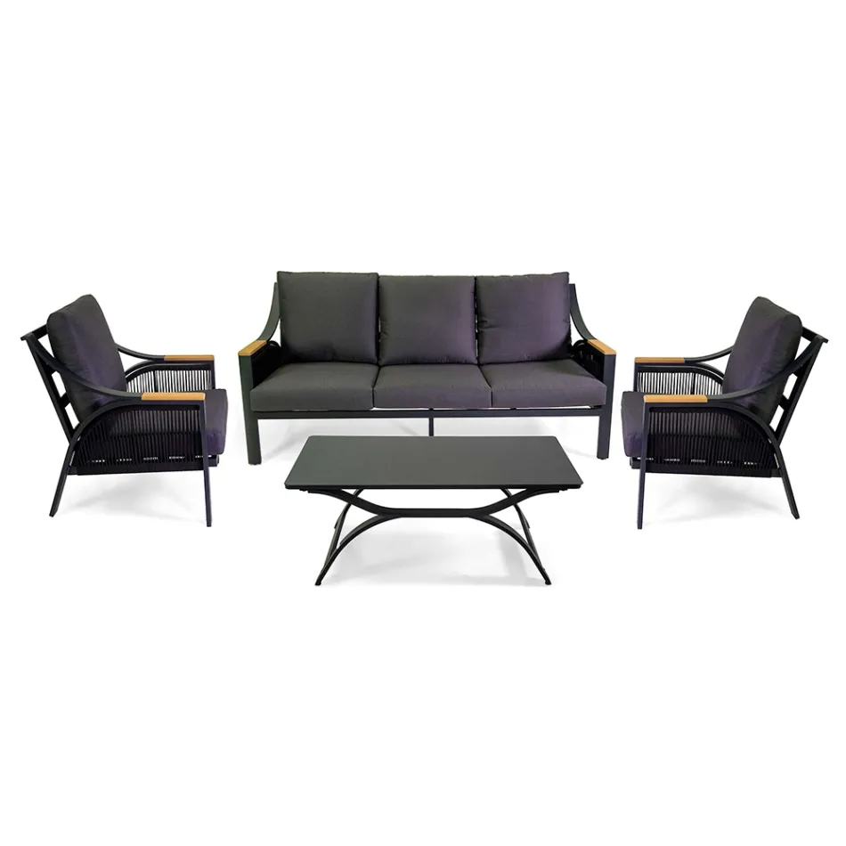 Pokój dzienny wykonany z aluminium z podłokietnikami z brazylijskiego drewna tekowego - Diary Viadurini