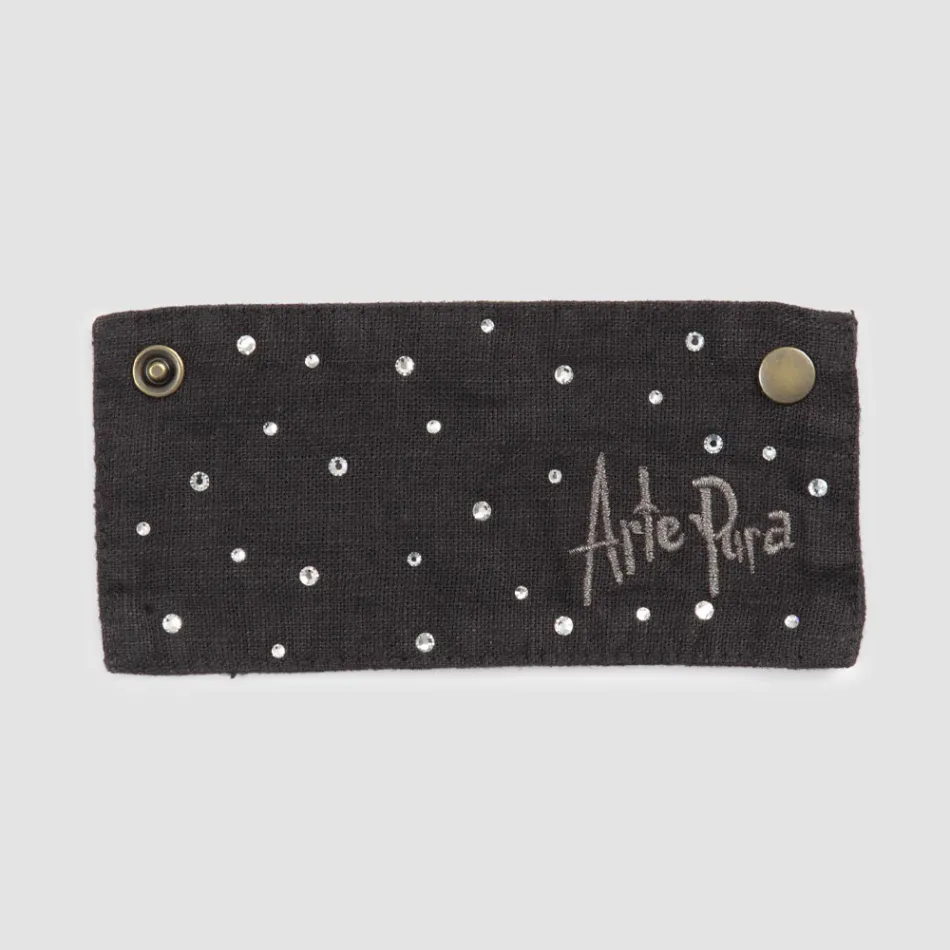 Biała lub czarna lniana taca ociekowa z haftem i kryształkami 2 sztuki - Salvino Viadurini