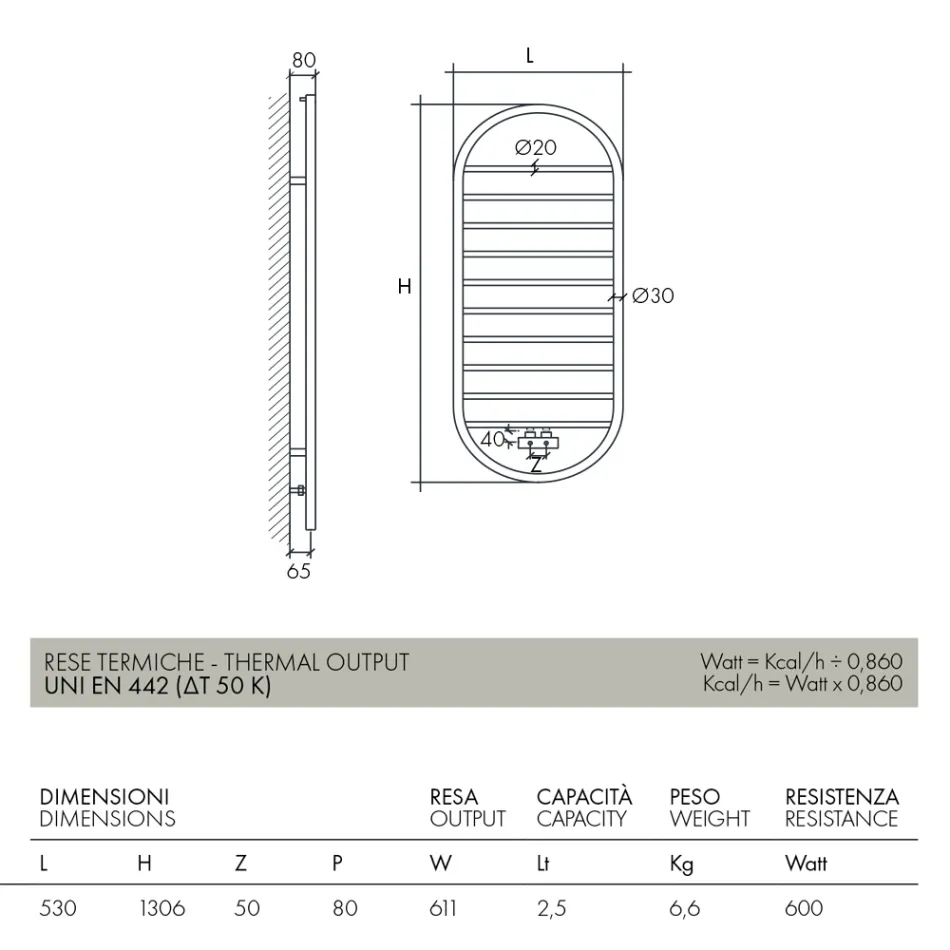 Podgrzewacz ręczników „Tutto Tondo Slim” ze stali Made in Italy - Gładki Viadurini