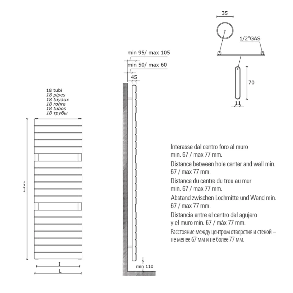Czarny hydrauliczny podgrzewacz ręczników ze stali węglowej Made in Italy - Carezza Viadurini