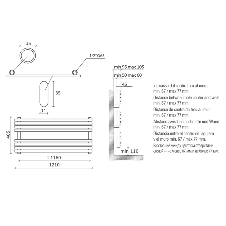 Hydrauliczny podgrzewacz ręczników ze stali węglowej Rust Matt Made in Italy - Fiaccole Viadurini