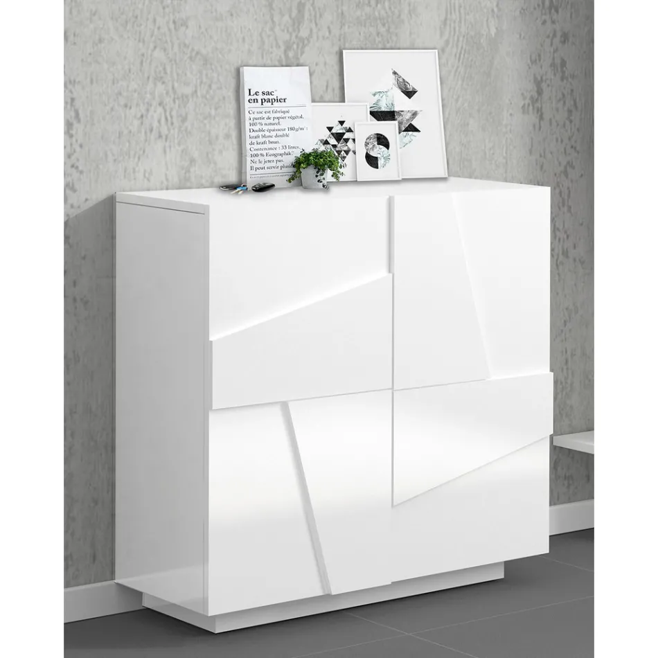 Wysoki lub niski stojak na buty w zrównoważonym drewnie z 2 lub 4 drzwiami - Fjona Viadurini