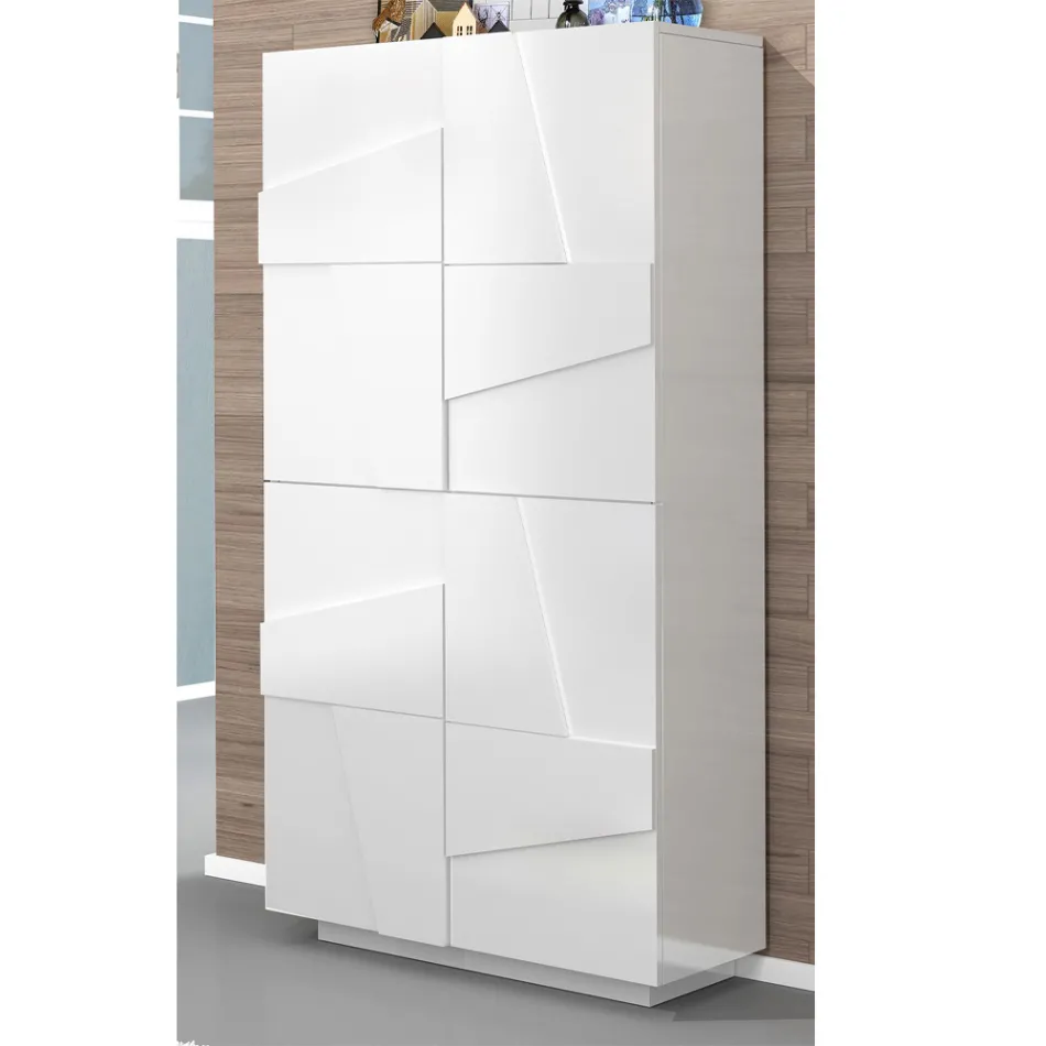 Wysoki lub niski stojak na buty w zrównoważonym drewnie z 2 lub 4 drzwiami - Fjona Viadurini