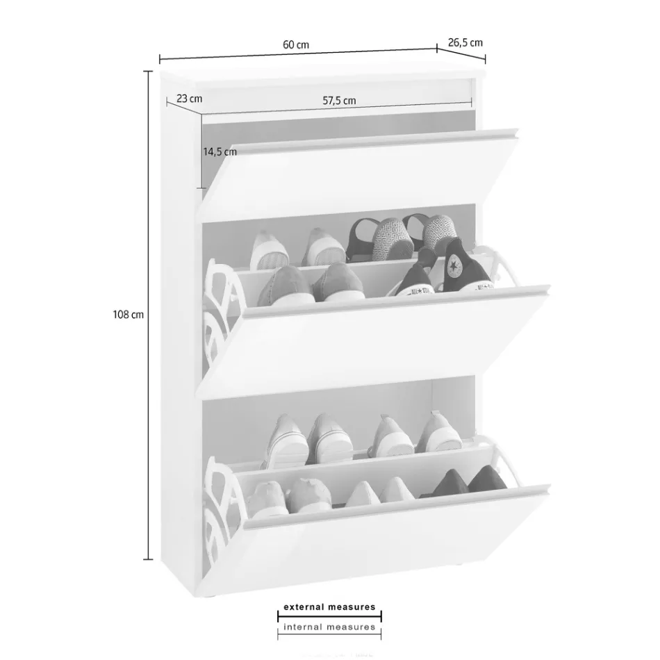 Szafka na buty biała lub antracytowa 3-drzwiowa Zrównoważony design drewna - Emanuelito Viadurini