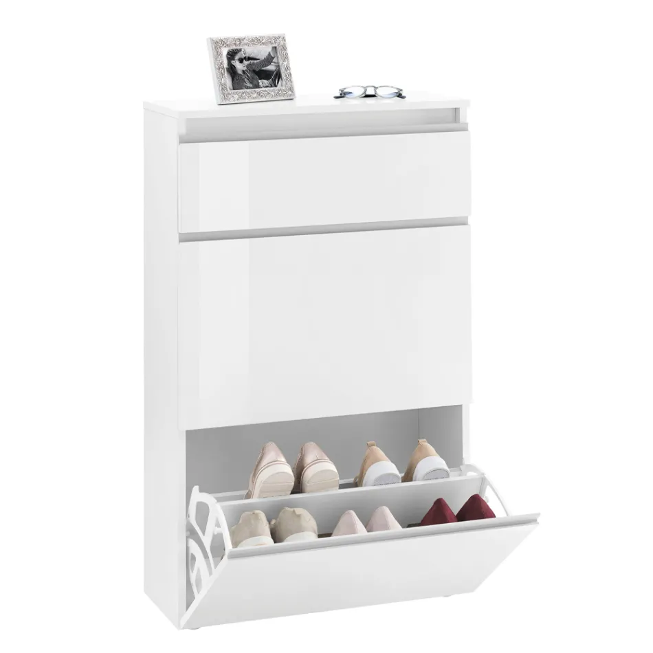 Szafka na buty biała lub antracytowa 3-drzwiowa Zrównoważony design drewna - Emanuelito Viadurini