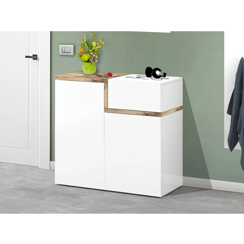 Wejściowy stojak na buty 3 lub 4 drzwi z białego drewna i łupka lub klonu - Tiscali Viadurini