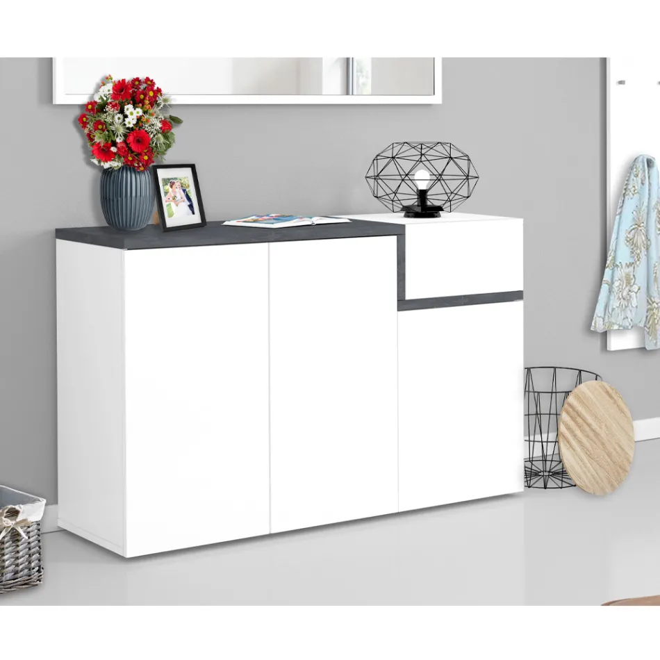 Wejściowy stojak na buty 3 lub 4 drzwi z białego drewna i łupka lub klonu - Tiscali Viadurini