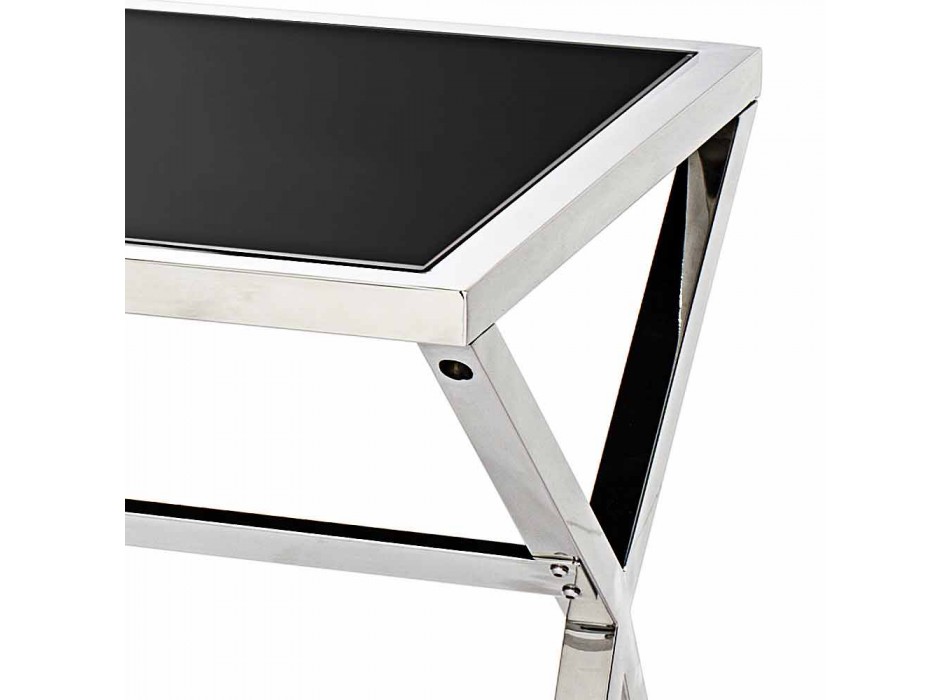 Projektowe biurko ze stali i błyszczącego czarnego szkła L120xH75cm Millon Viadurini