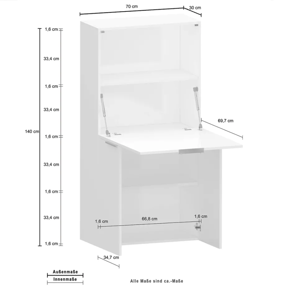 Nowoczesne białe biurko ścienne z polerowanego drewna włoskiego designu - Ghero Viadurini