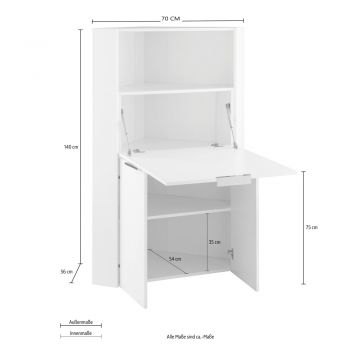 Białe nowoczesne biurko narożne z polerowanego drewna, włoski design - Ghero