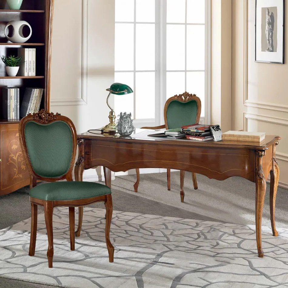 Klasyczne biurko 5 szuflad z drewna i ekoskóry Made in Italy - Commodo Viadurini