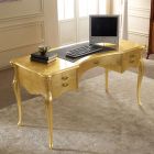 Klasyczne biurko 5 szuflad z drewna i ekoskóry Made in Italy - Commodo Viadurini