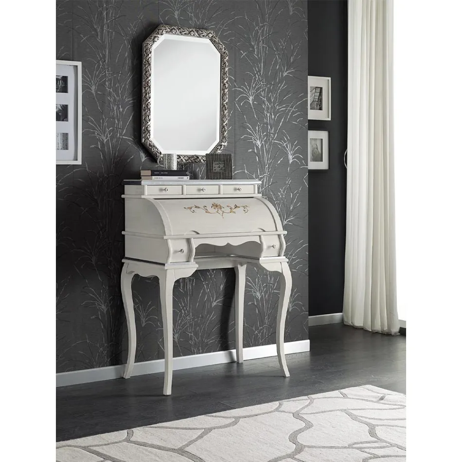 Klasyczne biurko z 5 szufladami z drewna i intarsjami Made in Italy - Hastings Viadurini