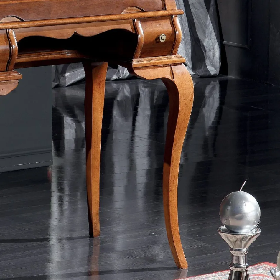 Klasyczne biurko z 5 szufladami z drewna i intarsjami Made in Italy - Hastings Viadurini