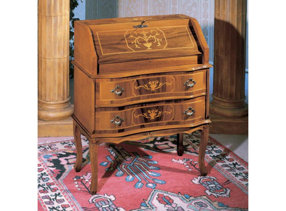 Klasyczne drewniane biurko z klapką i szufladami Made in Italy - Elegant Viadurini