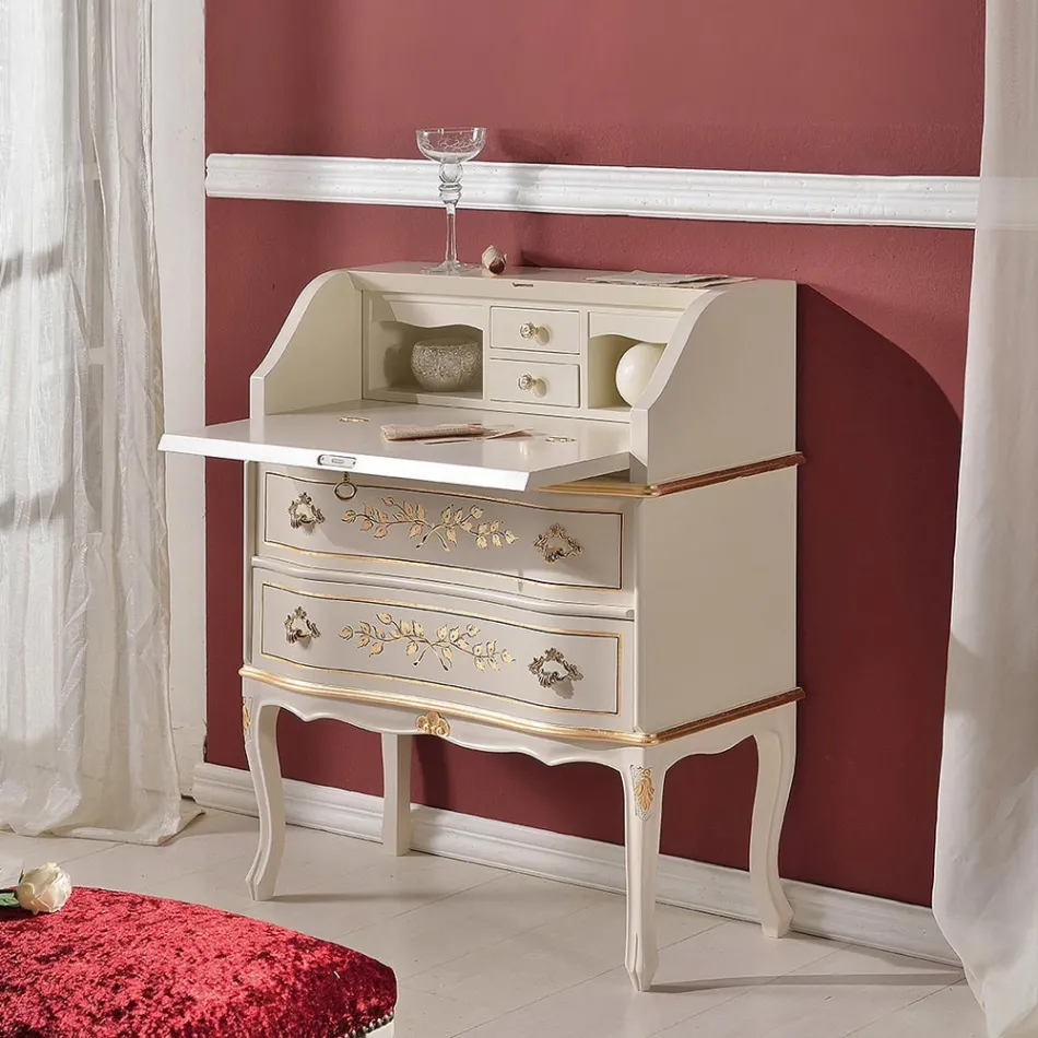 Klasyczne drewniane biurko z klapką i szufladami Made in Italy - Elegant Viadurini