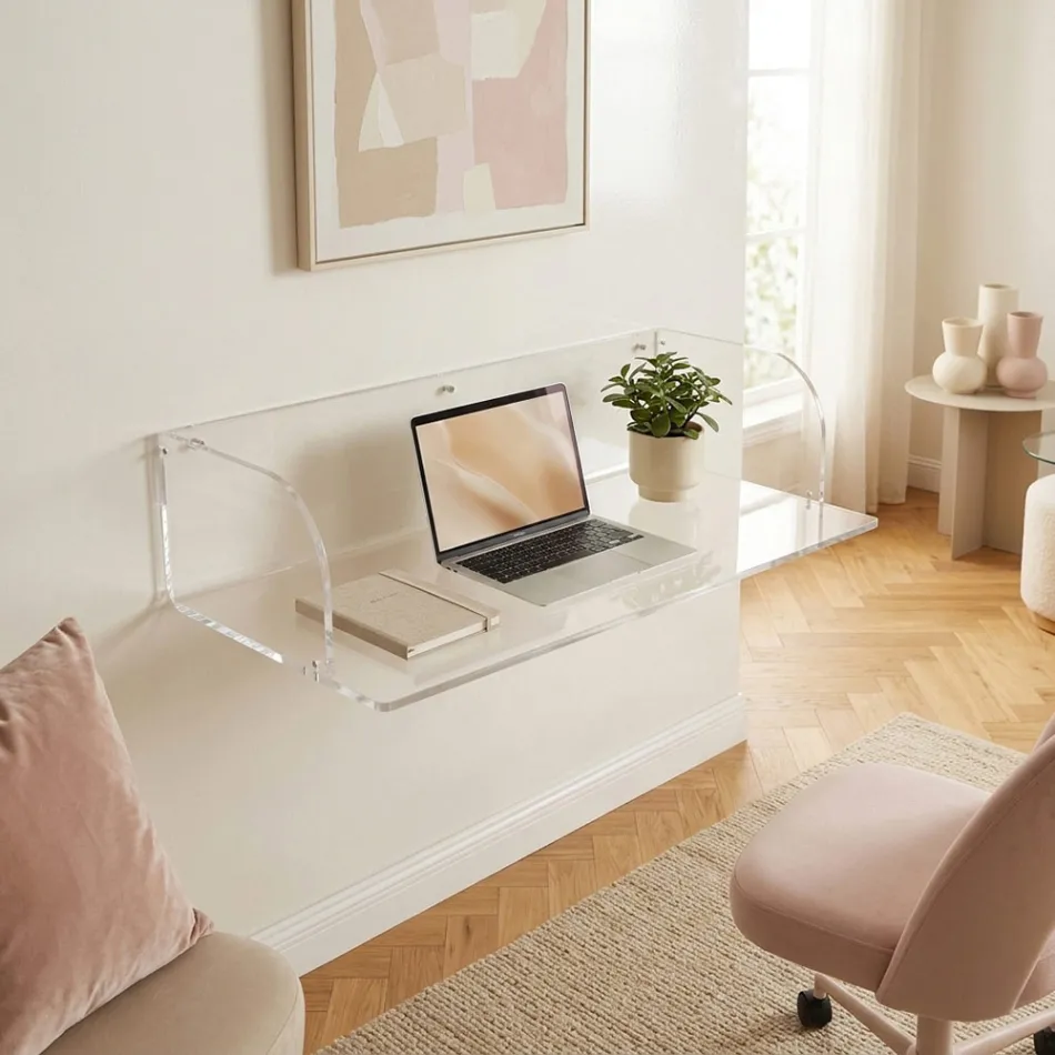 Biurko ścienne Otilia z pleksiglasu o minimalistycznym designie, wyprodukowane we Włoszech Viadurini