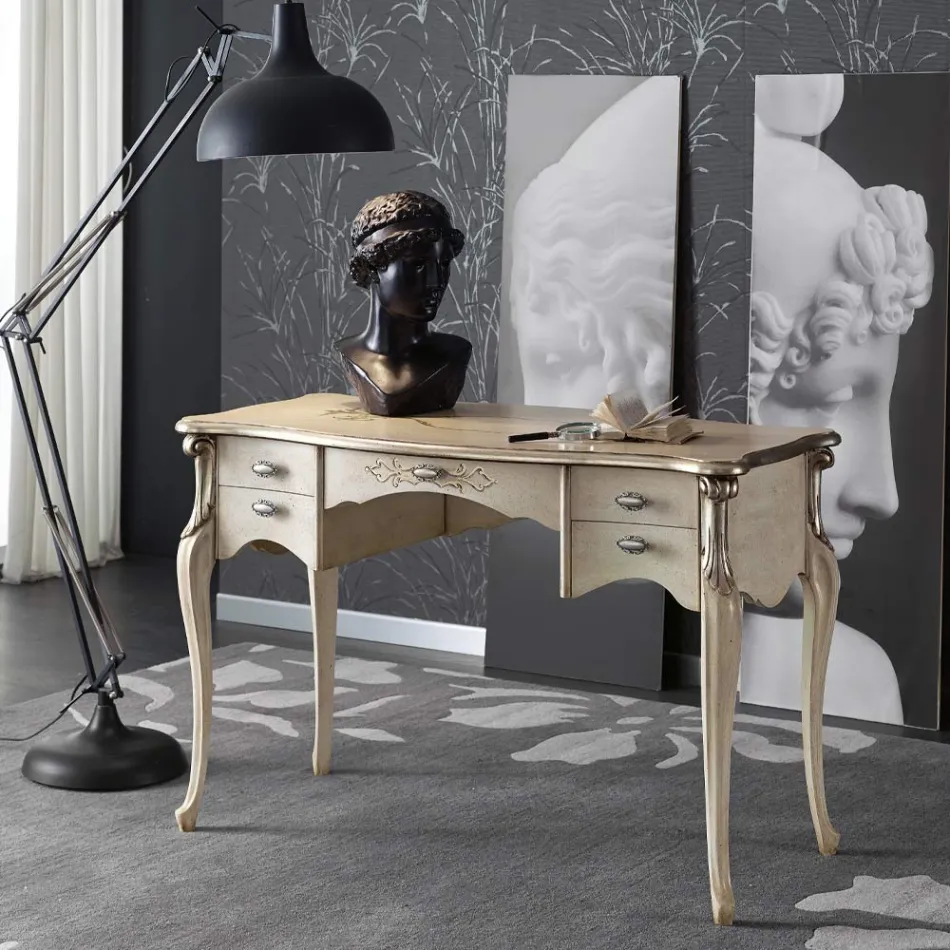 Luksusowe drewniane biurko z 5 szufladami do salonu Made in Italy - Caligola Viadurini