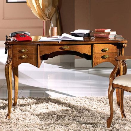 Luksusowe drewniane biurko z 5 szufladami do salonu Made in Italy - Caligola Viadurini