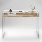 Biurko z przezroczystego pleksi z designerską drewnianą półką - Carducci Viadurini