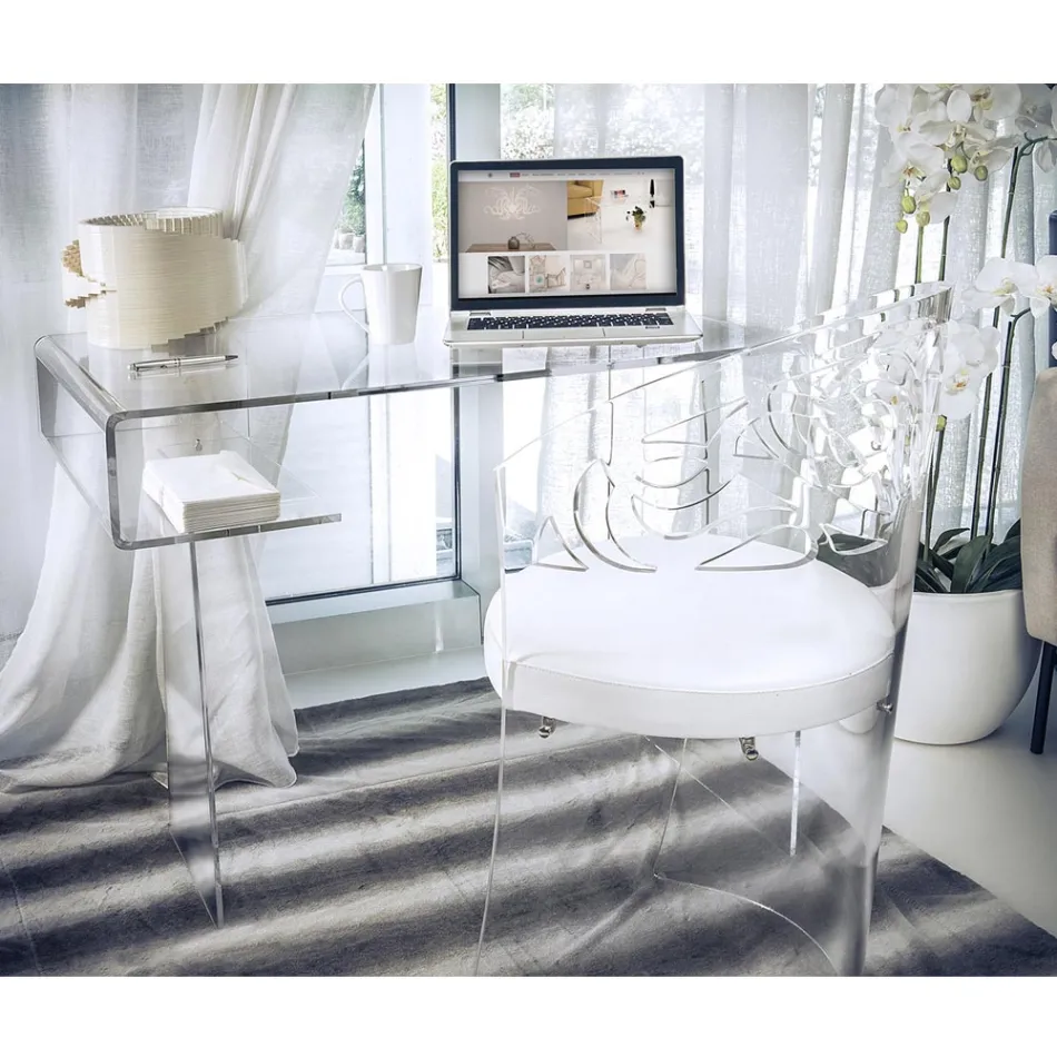 Przezroczyste biurko z pleksiglasu z półką Made in Italy - Studiorum Viadurini