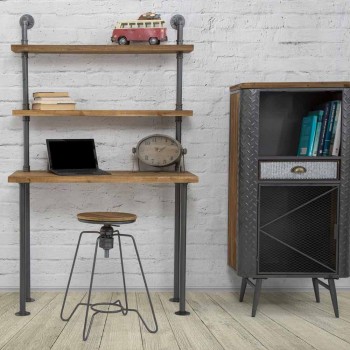 Biurko z półkami w nowoczesnym stylu z żelaza i drewna - Aubry