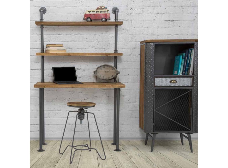 Biurko z półkami w nowoczesnym stylu z żelaza i drewna - Aubry