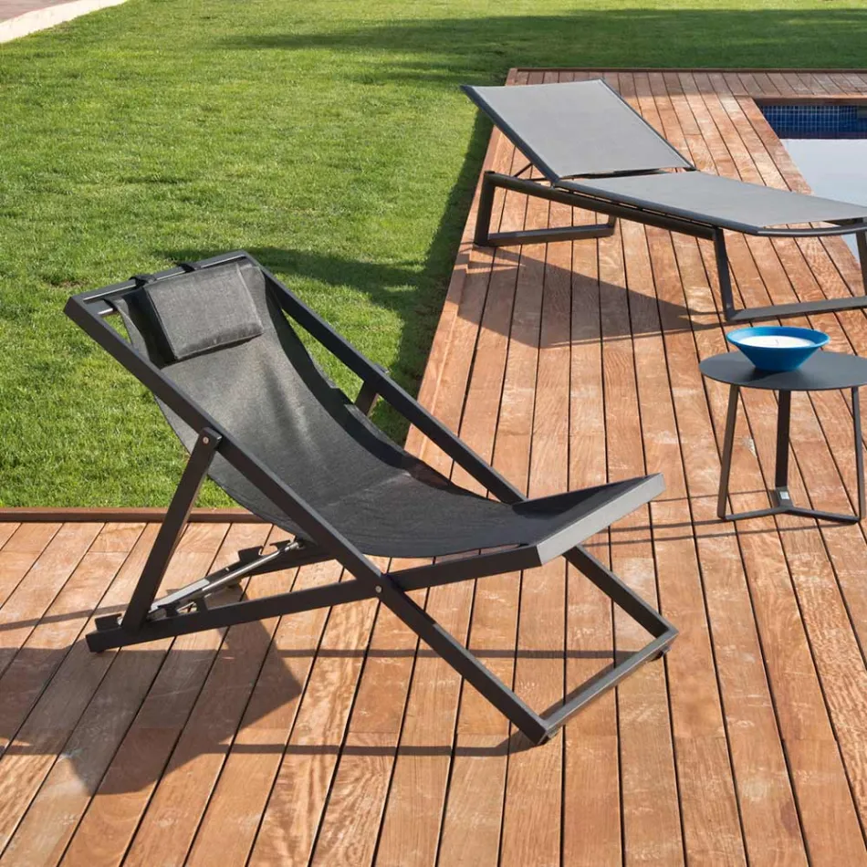 Leżak ogrodowy z malowanego aluminium i tkaniny tekstylnej, 2 sztuki - Jhonathan Viadurini