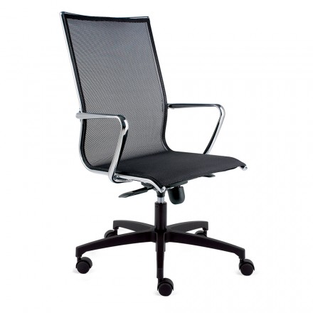Wysokie ergonomiczne krzesło biurowe obrotowe z kółkami i podłokietnikami - Filanna Viadurini