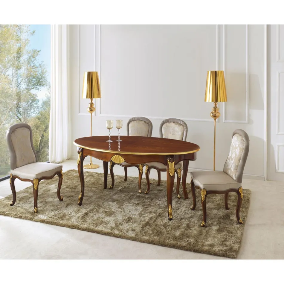 Klasyczne krzesło z drewna orzechowego i wyściełanej tkaniny Made in Italy - Baroque Viadurini