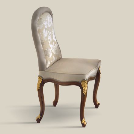 Klasyczne krzesło z drewna orzechowego i wyściełanej tkaniny Made in Italy - Baroque Viadurini