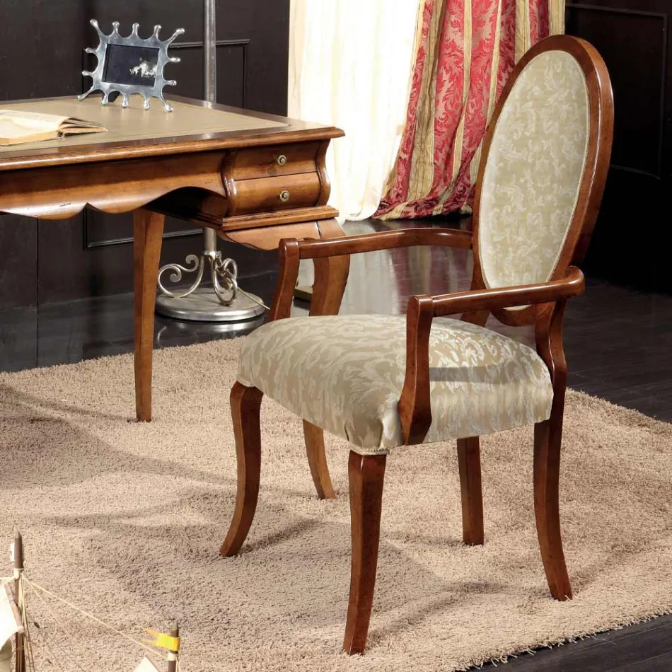 Klasyczne krzesło z drewna i tkaniny z podłokietnikami lub bez Made in Italy - Ellie Viadurini