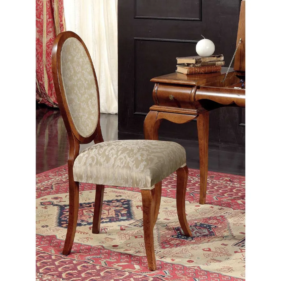 Klasyczne krzesło z drewna i tkaniny z podłokietnikami lub bez Made in Italy - Ellie Viadurini