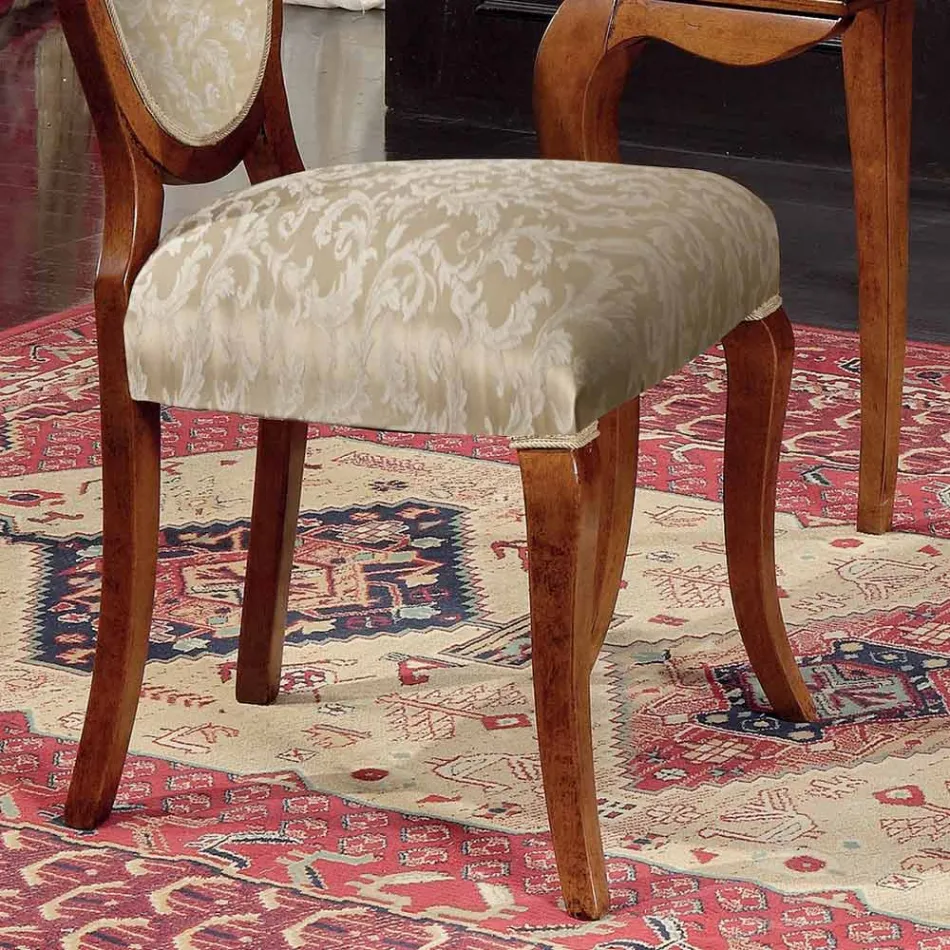 Klasyczne krzesło z drewna i tkaniny z podłokietnikami lub bez Made in Italy - Ellie Viadurini