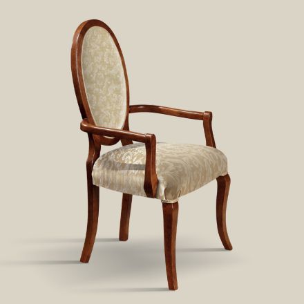 Klasyczne krzesło z drewna i tkaniny z podłokietnikami lub bez Made in Italy - Ellie Viadurini