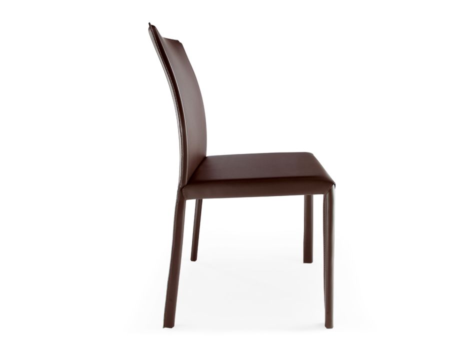 Krzesło w całości obite ciemnobrązową skórą Made in Italy - Pupazzo Viadurini
