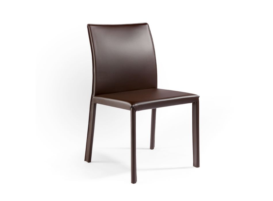 Krzesło w całości obite ciemnobrązową skórą Made in Italy - Pupazzo Viadurini
