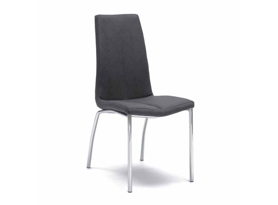 Krzesło z chromowaną metalową podstawą i pokryte sztuczną skórą Ilda, 4 pz Viadurini