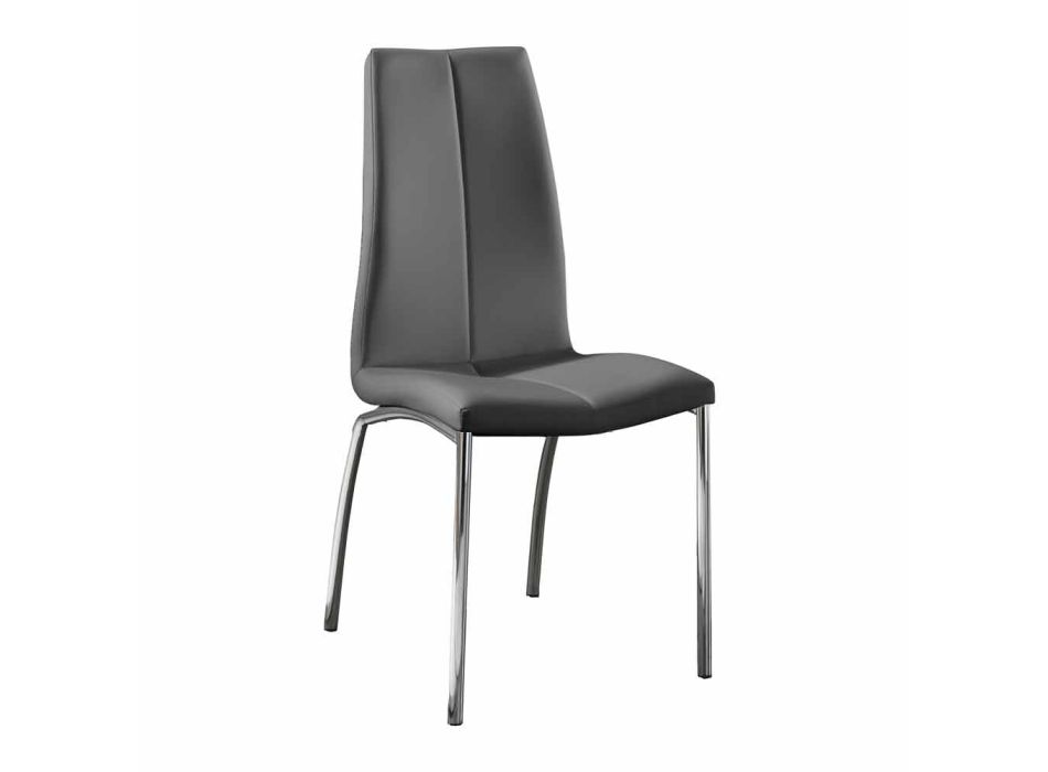 Krzesło z chromowaną metalową podstawą i pokryte sztuczną skórą Ilda, 4 pz Viadurini