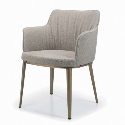 Krzesło z podłokietnikami, tapicerowanym siedziskiem i stalowymi nogami Made in Italy - Ascoli Viadurini
