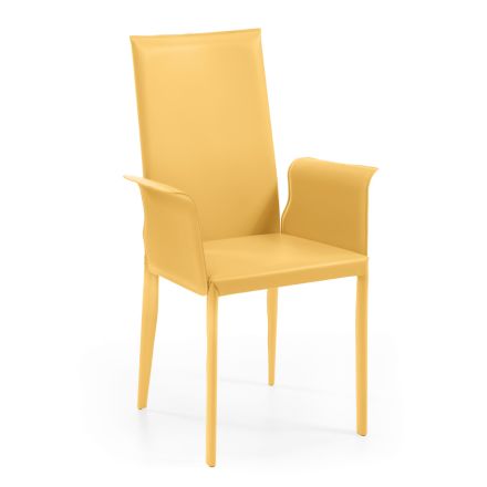 Krzesło z podłokietnikami i wysokim oparciem ze skóry Made in Italy - Kierownice Viadurini