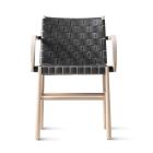 Krzesło z podłokietnikami z bielonego buku i skórzanym siedziskiem Made in Italy - Nora Viadurini