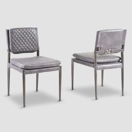 Krzesło z siedziskiem i oparciem z prawdziwej skóry i opcjonalnymi podłokietnikami - Riki Viadurini
