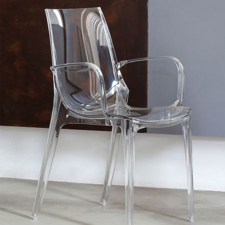 Krzesło kuchenne do układania w stosy z przezroczystego lub wędzonego poliwęglanu, 2 sztuki - Sienna Viadurini