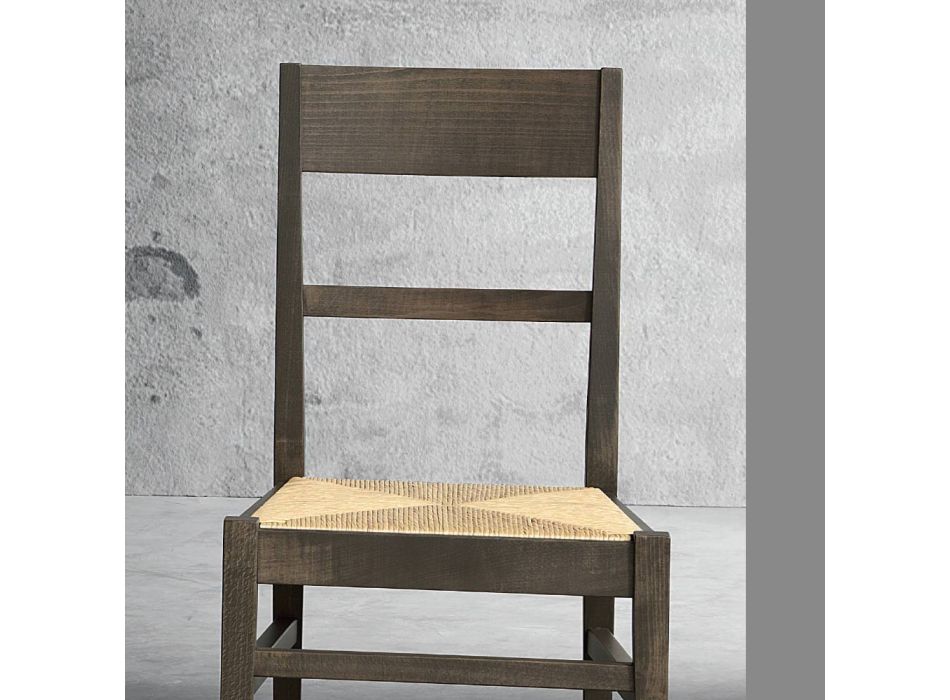 Krzesło kuchenne z drewna bukowego i siedzisko ze słomy we włoskim stylu - Davina Viadurini