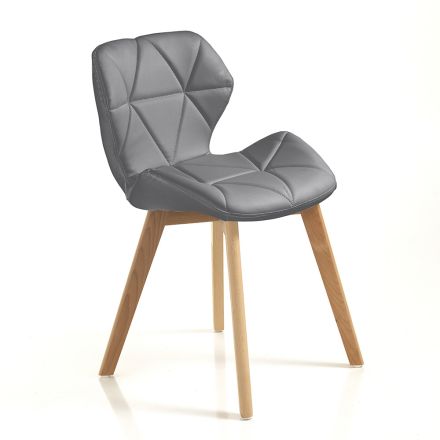 Krzesło kuchenne ze skóry syntetycznej i litego drewna 2 sztuki - Fiorenzuola Viadurini