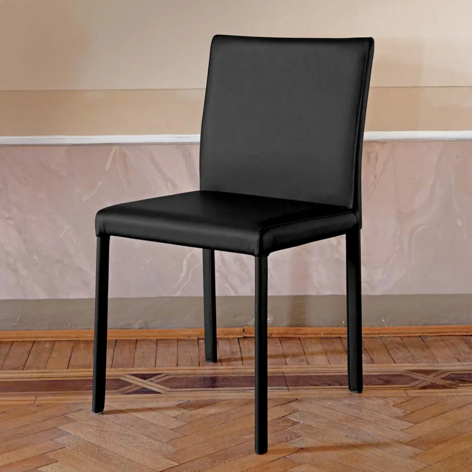 Designerskie krzesło kuchenne w całości tapicerowane skórą Made in Italy - Tara Viadurini